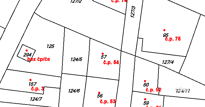 Okrouhlice 54 na parcele st. 57 v KÚ Okrouhlice, Katastrální mapa