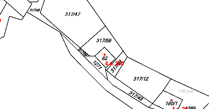 Háj 230, Loučná pod Klínovcem na parcele st. 62 v KÚ Háj u Loučné pod Klínovcem, Katastrální mapa