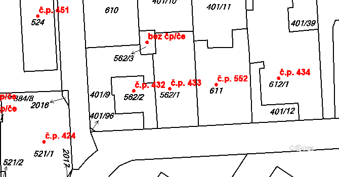 Přibyslav 433 na parcele st. 562/1 v KÚ Přibyslav, Katastrální mapa