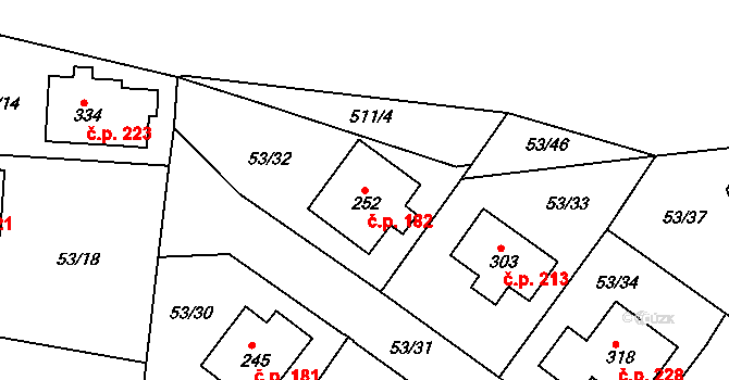 Suchá 182, Havlíčkův Brod na parcele st. 252 v KÚ Suchá u Havlíčkova Brodu, Katastrální mapa