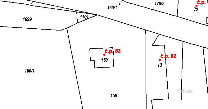 Domašín 53, Dobruška na parcele st. 150 v KÚ Domašín u Dobrušky, Katastrální mapa