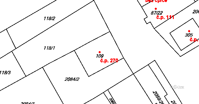 Ivaň 270 na parcele st. 109 v KÚ Ivaň, Katastrální mapa