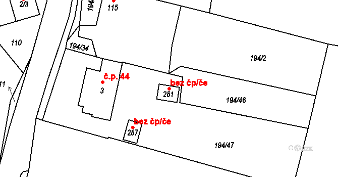 Lipová 105893200 na parcele st. 281 v KÚ Lipová, Katastrální mapa