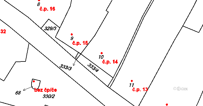 Běhařovice 14 na parcele st. 10 v KÚ Běhařovice, Katastrální mapa