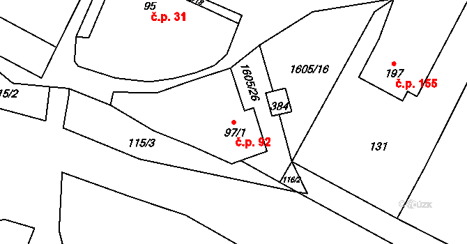 Opatovice 92 na parcele st. 97/1 v KÚ Opatovice u Hranic, Katastrální mapa