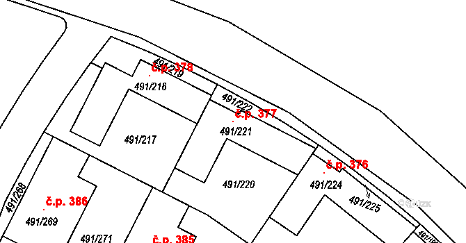 Lysolaje 377, Praha na parcele st. 491/221 v KÚ Lysolaje, Katastrální mapa