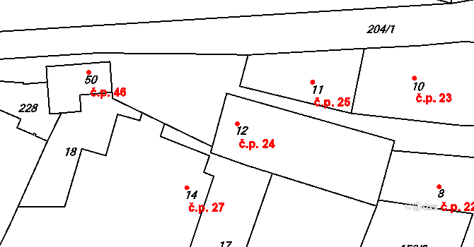 Bojmany 24, Žehušice na parcele st. 12 v KÚ Bojmany, Katastrální mapa