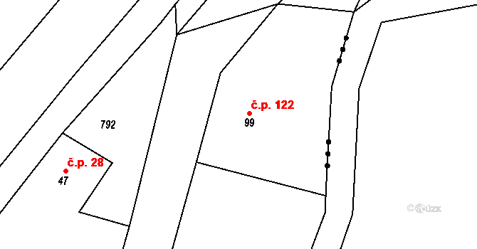 Vestec 122 na parcele st. 99 v KÚ Vestec nad Mrlinou, Katastrální mapa