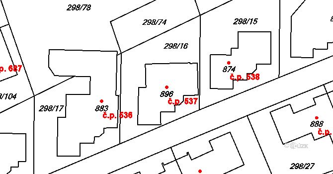 Horoměřice 537 na parcele st. 896 v KÚ Horoměřice, Katastrální mapa