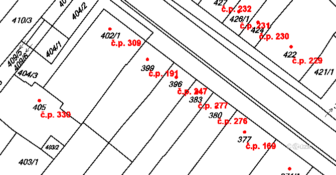 Těšany 247 na parcele st. 396 v KÚ Těšany, Katastrální mapa
