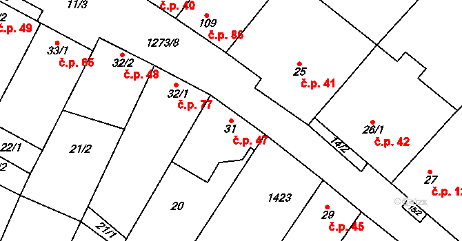 Dražůvky 47 na parcele st. 31 v KÚ Dražůvky, Katastrální mapa