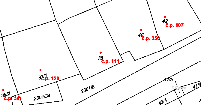 Násedlovice 111 na parcele st. 38 v KÚ Násedlovice, Katastrální mapa