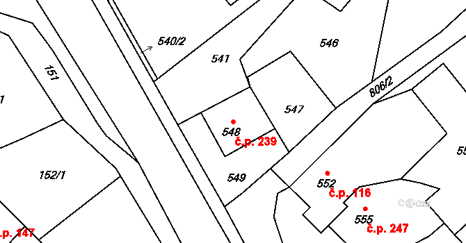 Janovice 239, Rýmařov na parcele st. 548 v KÚ Janušov, Katastrální mapa