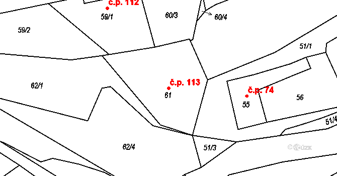 Vidly 113, Vrbno pod Pradědem na parcele st. 61 v KÚ Železná pod Pradědem, Katastrální mapa