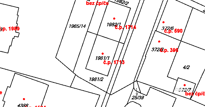Šumperk 1713 na parcele st. 1981/1 v KÚ Šumperk, Katastrální mapa