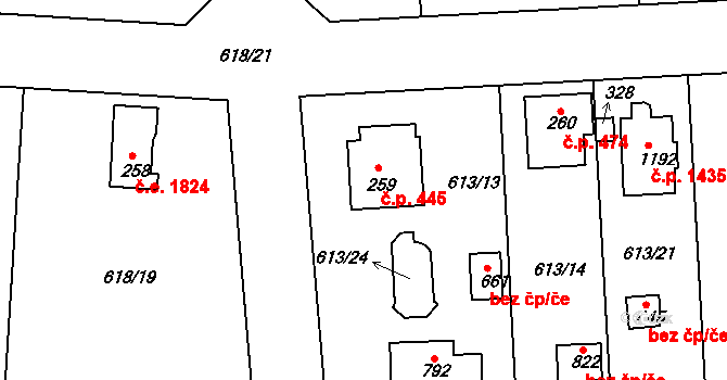 Olešovice 445, Kamenice na parcele st. 259 v KÚ Ládví, Katastrální mapa