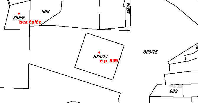 Třeboň II 939, Třeboň na parcele st. 886/14 v KÚ Třeboň, Katastrální mapa