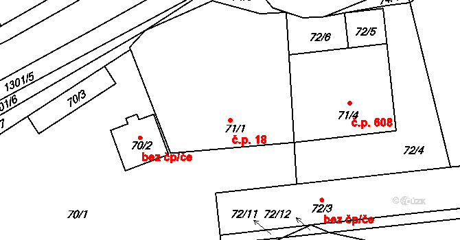 Tuchlovice 18 na parcele st. 71/1 v KÚ Tuchlovice, Katastrální mapa