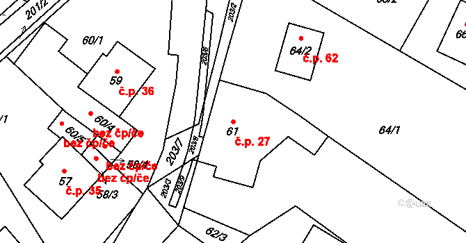Hrádkov 27, Boskovice na parcele st. 61 v KÚ Hrádkov, Katastrální mapa