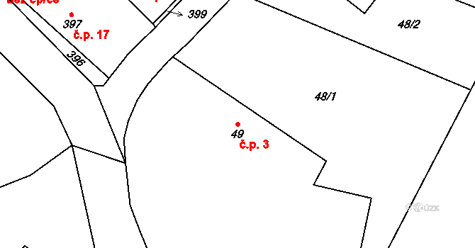 Lhotka 3 na parcele st. 49 v KÚ Lhotka u Hořovic, Katastrální mapa