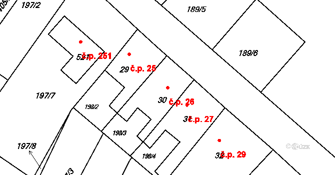Bradlec 26 na parcele st. 30 v KÚ Bradlec, Katastrální mapa