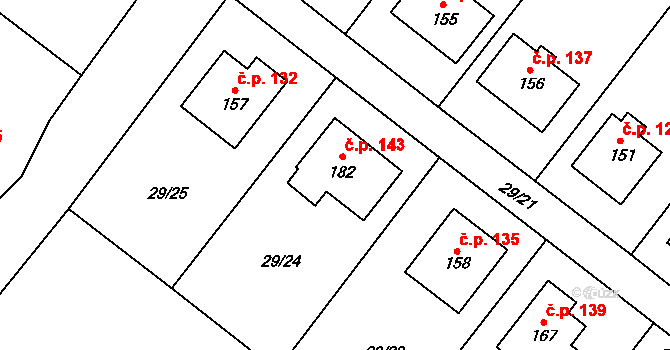 Stašov 143 na parcele st. 182 v KÚ Stašov u Zdic, Katastrální mapa