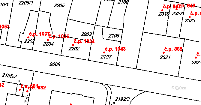 Tachov 1043 na parcele st. 2197 v KÚ Tachov, Katastrální mapa