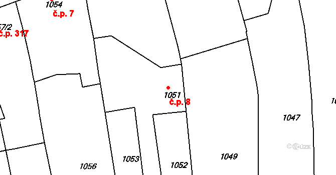 Hulín 8 na parcele st. 1051 v KÚ Hulín, Katastrální mapa