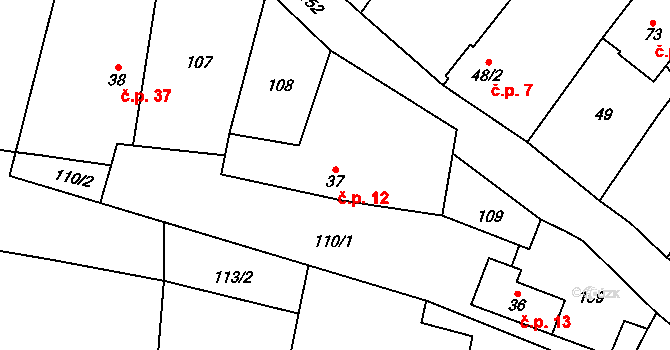 Olešnice 12, Bouzov na parcele st. 37 v KÚ Olešnice u Bouzova, Katastrální mapa
