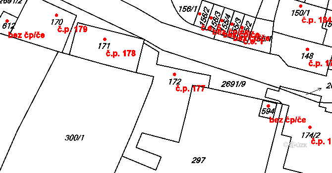 Hoštka 177 na parcele st. 172 v KÚ Hoštka, Katastrální mapa