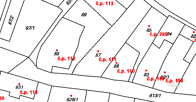 Jilemnice 111 na parcele st. 87 v KÚ Jilemnice, Katastrální mapa