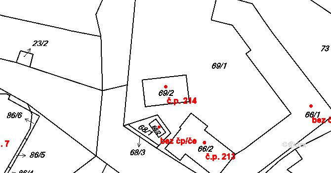 Skorotice 214, Ústí nad Labem na parcele st. 69/2 v KÚ Skorotice u Ústí nad Labem, Katastrální mapa