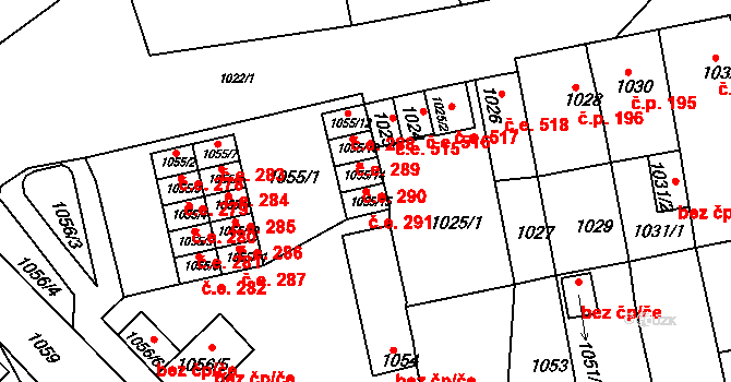 Miřetice u Klášterce nad Ohří 291, Klášterec nad Ohří na parcele st. 1055/15 v KÚ Miřetice u Klášterce nad Ohří, Katastrální mapa