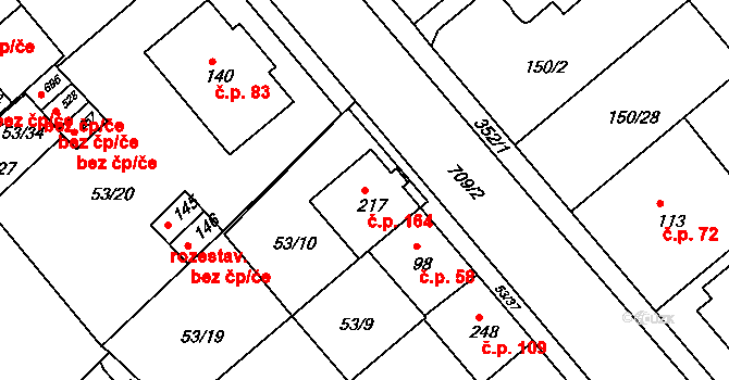 Týn 164, Třebíč na parcele st. 217 v KÚ Týn u Třebíče, Katastrální mapa