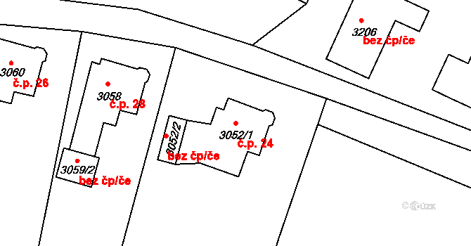 Pelechov 24, Železný Brod na parcele st. 3052/1 v KÚ Železný Brod, Katastrální mapa