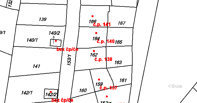 Šebrov 138, Šebrov-Kateřina na parcele st. 162 v KÚ Šebrov, Katastrální mapa