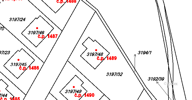 Pelhřimov 1489 na parcele st. 3197/48 v KÚ Pelhřimov, Katastrální mapa