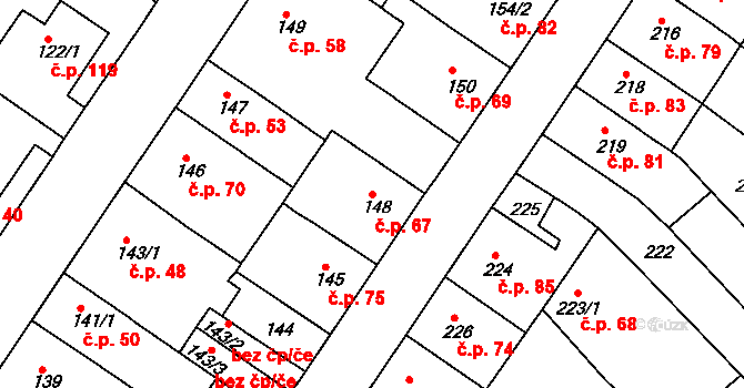 Prosetice 67, Teplice na parcele st. 148 v KÚ Prosetice, Katastrální mapa