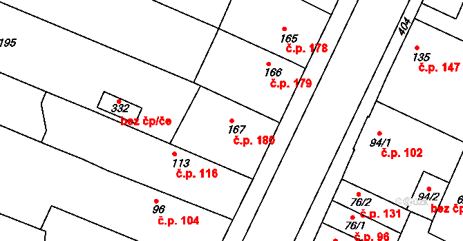 Chudonice 180, Nový Bydžov na parcele st. 167 v KÚ Chudonice, Katastrální mapa