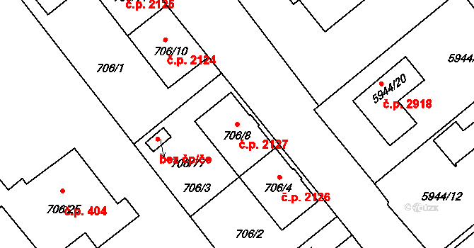 Frýdek 2127, Frýdek-Místek na parcele st. 706/8 v KÚ Frýdek, Katastrální mapa