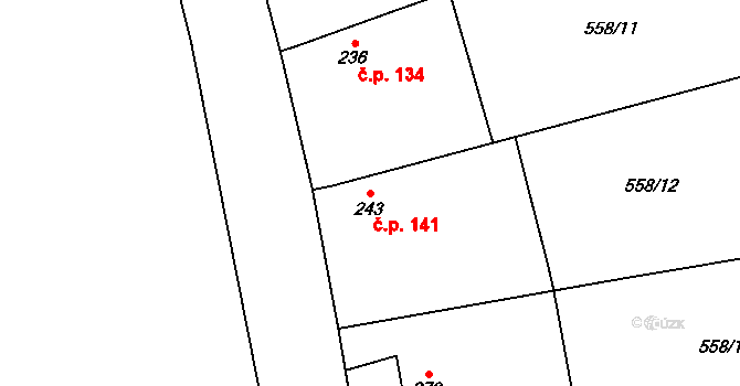 Struhy 141, Čachovice na parcele st. 243 v KÚ Struhy, Katastrální mapa
