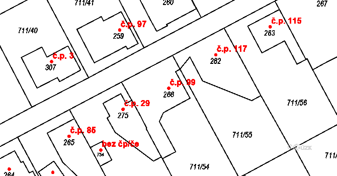 Daliměřice 99, Turnov na parcele st. 266 v KÚ Daliměřice, Katastrální mapa