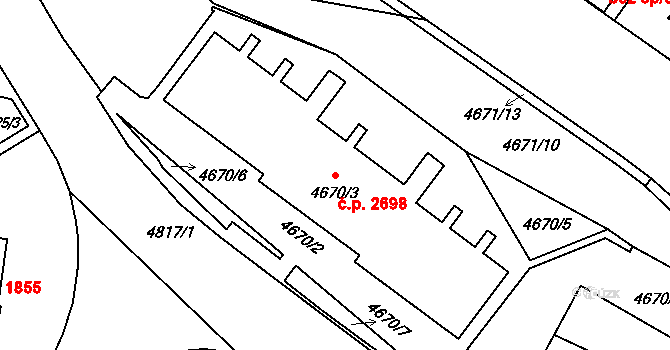 Smíchov 2698, Praha na parcele st. 4670/3 v KÚ Smíchov, Katastrální mapa