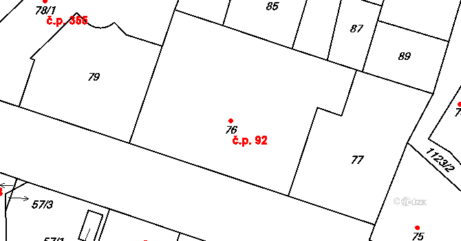 Prosek 92, Praha na parcele st. 76 v KÚ Prosek, Katastrální mapa