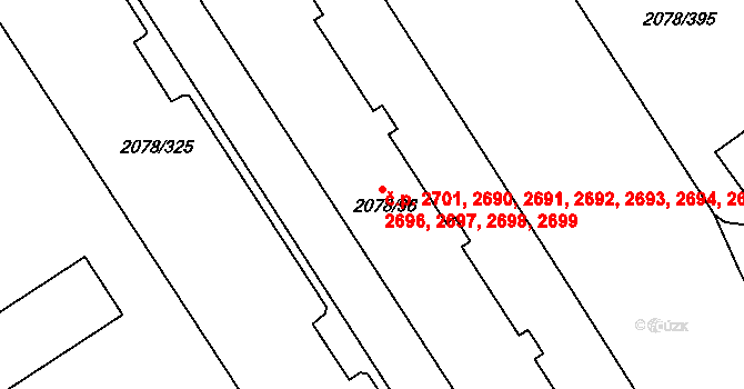 Záběhlice 2690,2691,2692,2693,, Praha na parcele st. 2078/96 v KÚ Záběhlice, Katastrální mapa