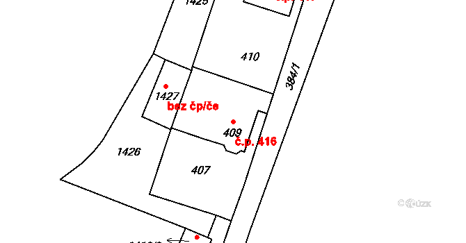 Rumburk 2-Horní Jindřichov 416, Rumburk na parcele st. 409 v KÚ Horní Jindřichov, Katastrální mapa