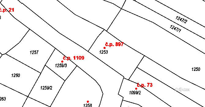 Mutěnice 897 na parcele st. 1253/1 v KÚ Mutěnice, Katastrální mapa