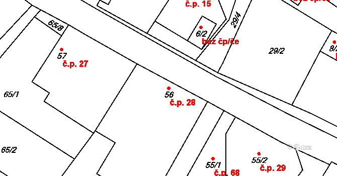 Líšnice 28 na parcele st. 56 v KÚ Líšnice u Mohelnice, Katastrální mapa