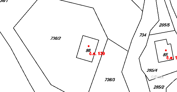 Vlachové 139, Osečná na parcele st. 86 v KÚ Zábrdí u Osečné, Katastrální mapa