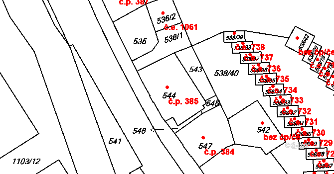 Děčín IV-Podmokly 385, Děčín na parcele st. 544 v KÚ Podmokly, Katastrální mapa